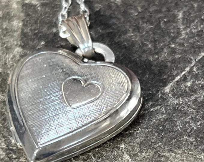 Vintage Sterling Silver Engraved Heart Locket Necklace | 18" Chain, Keepsake Pendant
