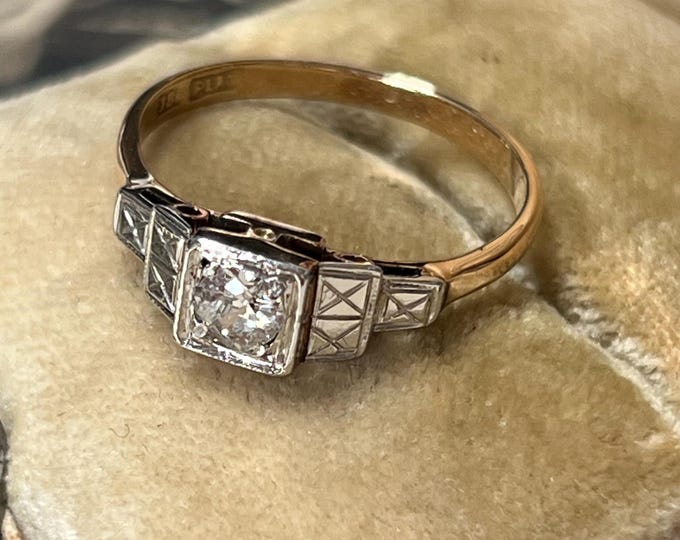 Antique Art Deco Diamond Ring, 18ct Gold Platinum Solitaire ring