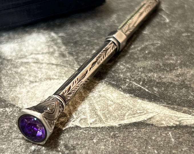 Antique Silver Mechanical Pencil with Amethyst Finial Detail