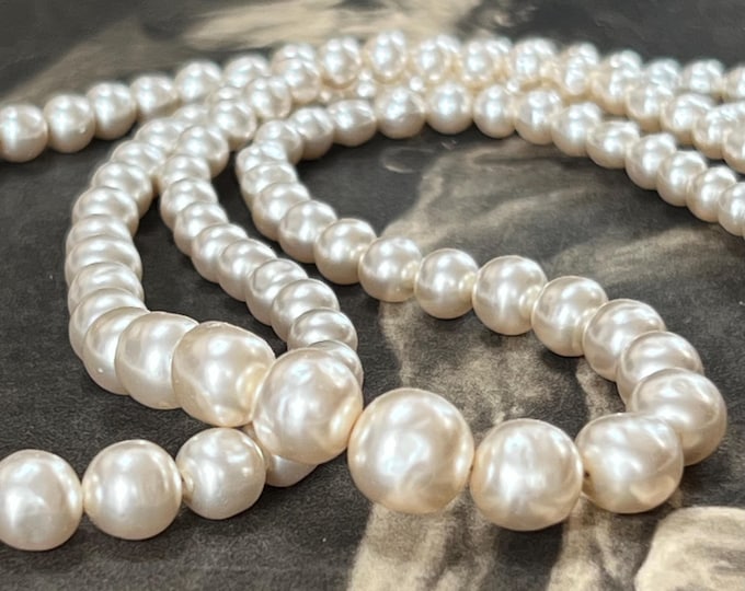 Vintage Double Strand Faux Pearl Necklace, 1960s Marcasite Silver Clasp, Champagne Choker