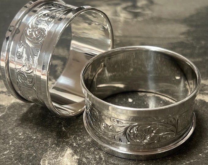 Pair of Engraved Sterling Silver Napkin Rings | George V Commemorative Hallmark | Dates 1934 | Wedding Thanks Giving Gift
