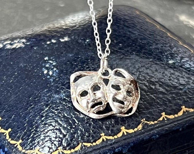 Vintage Comedy & Tragedy Mask Pendant | 925 Sterling Silver Necklace