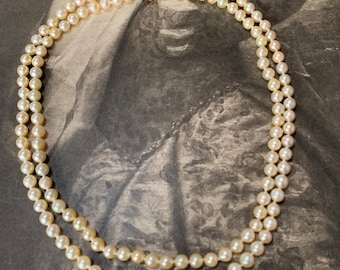 1983 Double Strand pearl Necklace 9ct Gold Clasp, English Hallmark Vintage Akoya Pearls