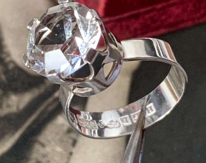 1981 Swedish Crystal Ring: Modernist Sterling Silver, Size 6