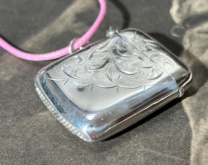 Antique Sterling Silver Vesta Case Locket Pendant | Engraved Edwardian Keepsake (1912)