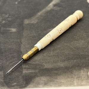 Antique Victorian Tambour Crochet Hook | Bone Handle Lace Needle Tool, 1800s Sewing