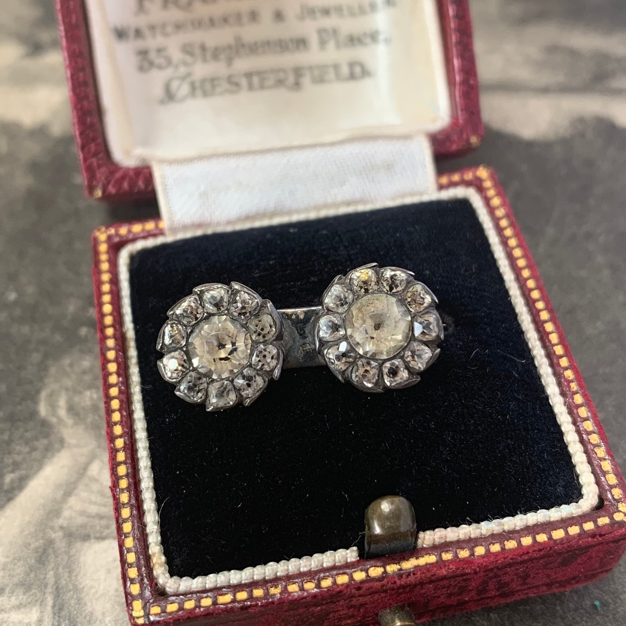 This Exquisite Antique Silver Brooch Features A Charming Double Flower Design Adorned With Elegant Black Dot Paste Diamonds