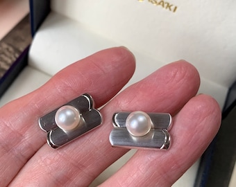 Tasaki Akoya Cultured Pearl Silver cufflinks with AAA Quality with Original Taskaki Gift Box