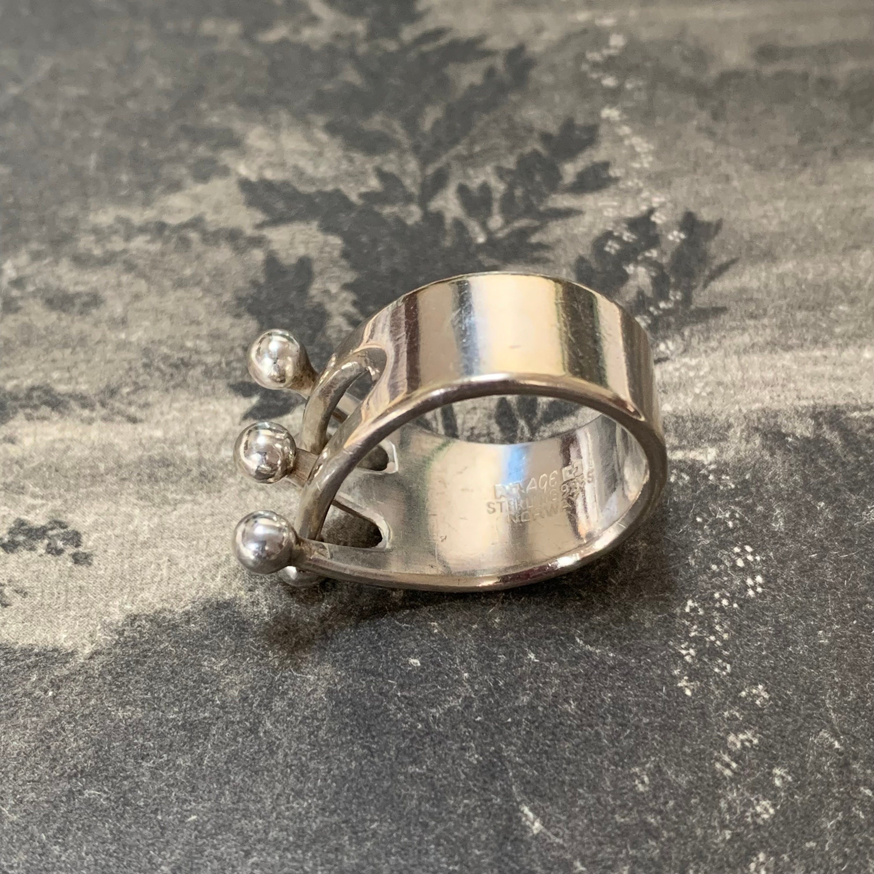Anna Greta Eker 1968 Vintage Silver Ball Ring. 10.2 Grams