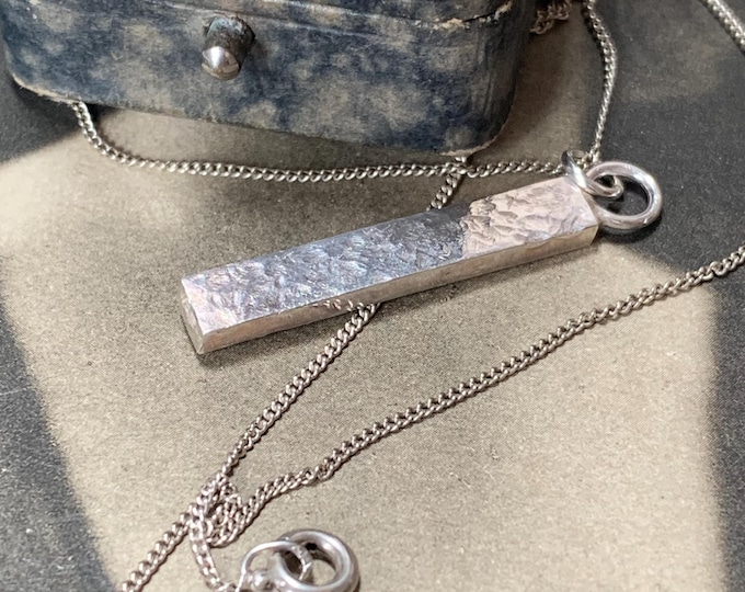 Hammered Sterling Silver Ingot Pendant Necklace: Recycled Silver, Made in England
