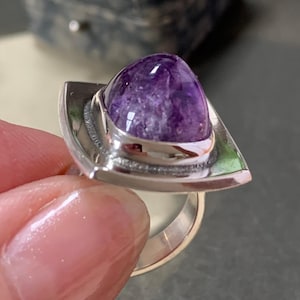 1970s Brodrene Bjerring Sterling Silver Amethyst Ring - Denmark