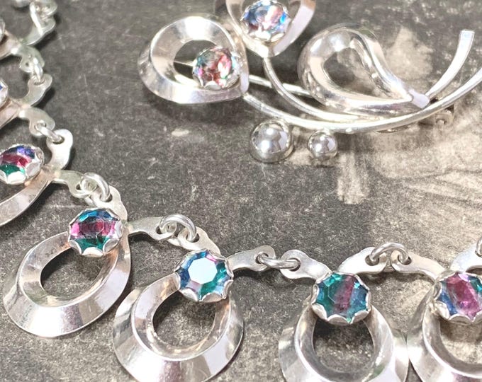 Hermann Siersbol Danish Silver Necklace & Brooch, 1950s Scandinavian Modernist Jewellery