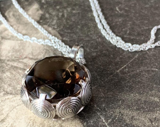 Nina Breddal Smoky Quartz Pendant, Kupittaan Kulta Finland Silver Necklace