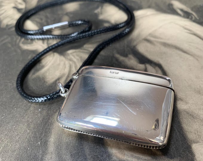 Antique sterling silver vesta case locket heirloom necklace Edwardian Era Made in England in 1902. 31.2 grams