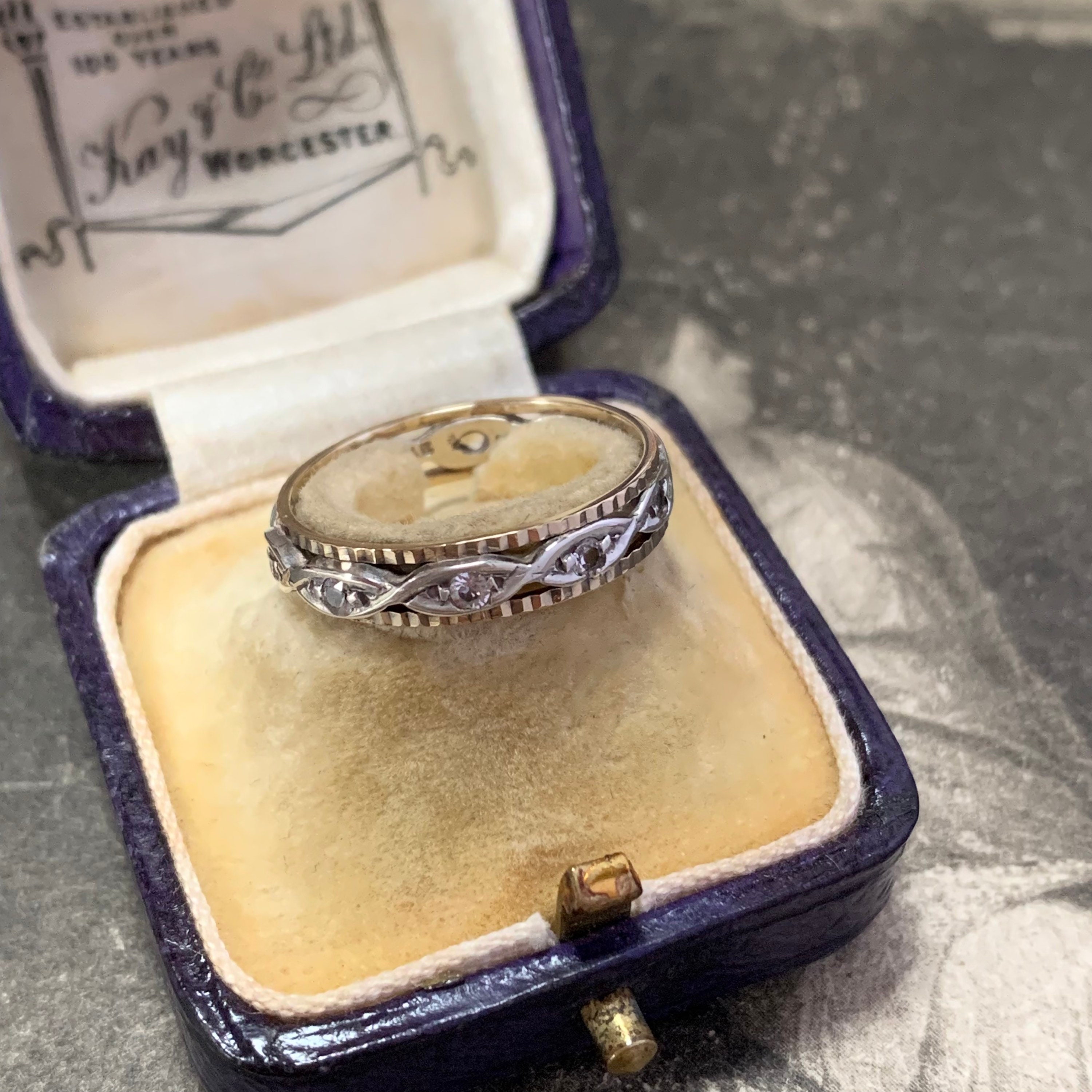 Eternity Ring Size N in 9Ct Gold & Silver Set With Vintage White Quartz English Hallmark