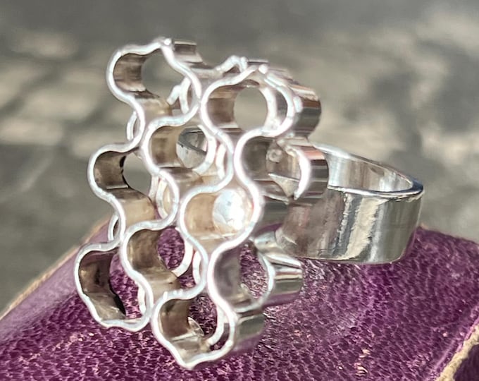 Elis Kauppi Sterling Silver Ring, Kupittaan Kulta Wave Design, Finnish Modernist Jewelry