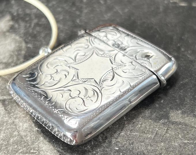 1920 Art Deco Sterling Silver Vesta Case Pendant | Hallmarked Match Safe | Antique Keepsake Locket