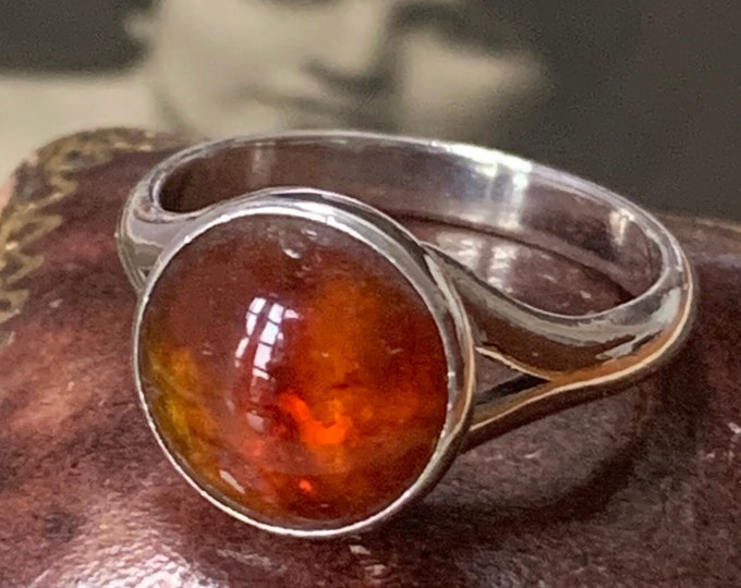 1970s Niels Erik From Sterling silver ring. Baltic Amber gemstone Ring size M, size 6 (US) Classic Modernist style