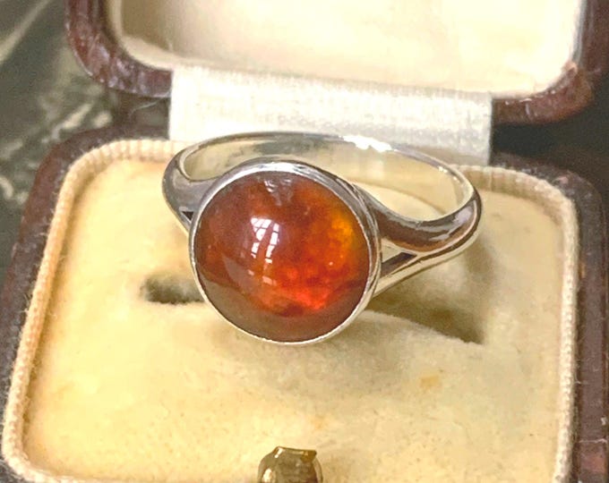 Niels Erik From Baltic Amber Ring – Danish Modernist Sterling Silver – 1970s – UK M / US 6