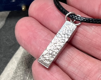 Hammered Sterling Silver Ingot Pendant, Handmade English Recycled Silver Necklace, 5.5g