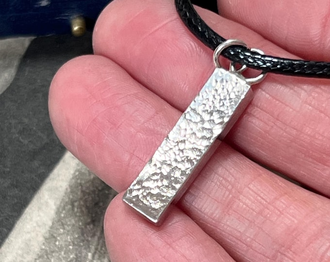Hammered Sterling Silver Ingot Pendant, Handmade English Recycled Silver Necklace, 5.5g