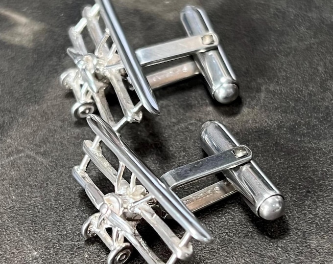 Cuff links for men. Sopwith Triplane Cufflinks | Sterling Silver Aeroplane Cufflinks | Mens Vintage Jewellery