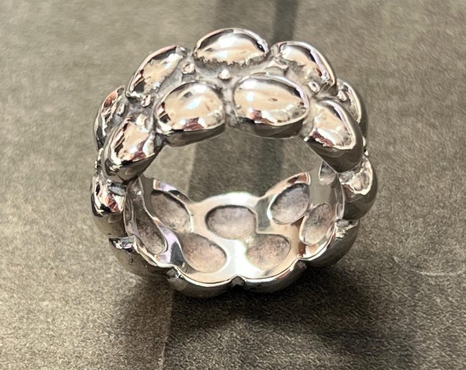 Vintage Brutalist Silver Bubble Ring 925 | Wide Chunky Band Ring | Modernist Statement Jewellery | Heavy Silver Ring 1990s | N 1/2