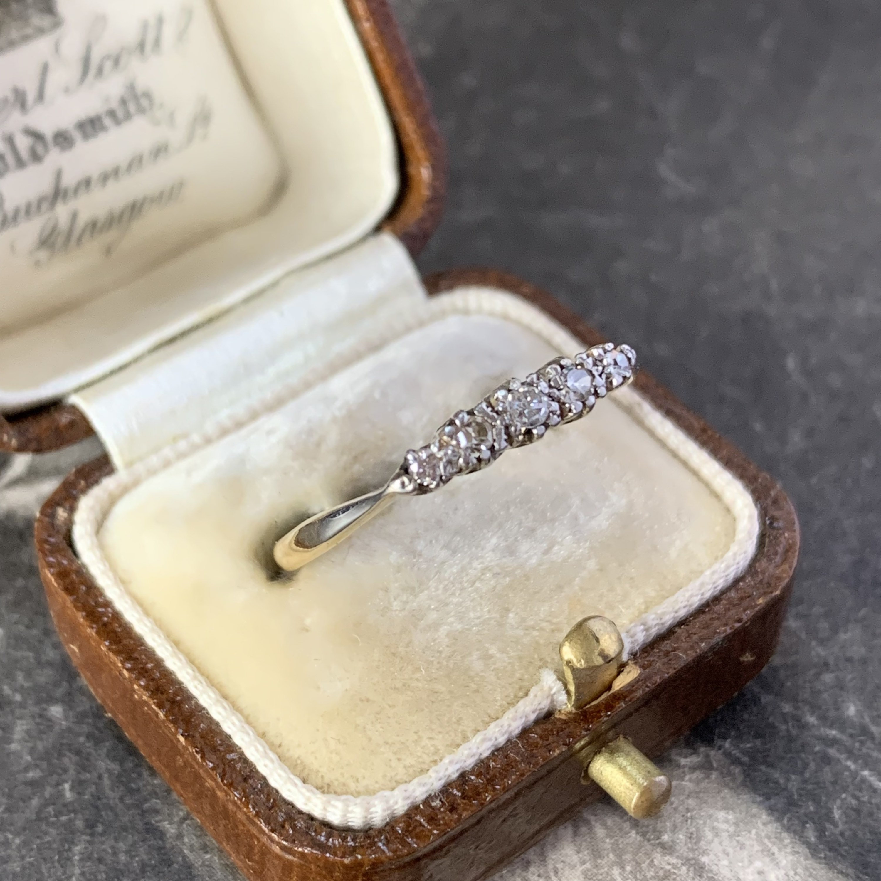 Art Deco 5 Stone Diamond Eternity Ring. Size R & Made From Gold Platinum With Antique English Hallmark. 8 5/8 Us
