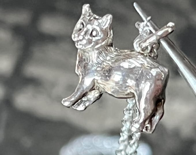 Vintage Silver Bobcat Pendant Necklace, Silver Wild Cat Charm