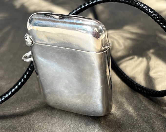 1915 Sterling Silver Vesta Case pendant necklace for chain or leather strap. 24 grams silver Hallmark Birmingham . Free cord 24 inch strap