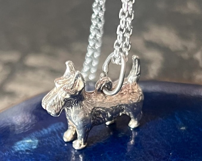 Scottie Dog Charm Necklace in Solid Silver – Vintage Cairn Terrier Pendant – 18” Eco-Friendly Sterling Chain – Unique Dog Lover Gift