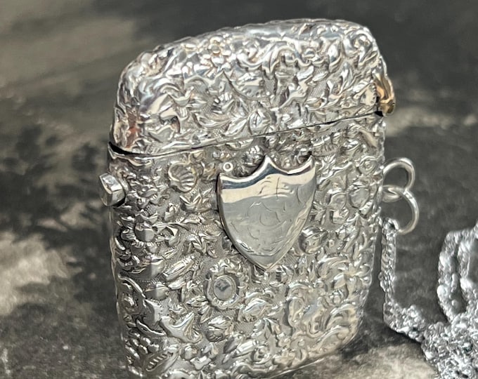 Victorian Sterling Silver Vesta Case Pendant | George Unite Ornate Engraved Keepsake Locket