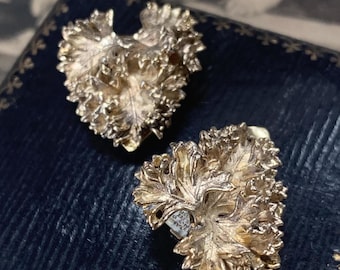Vintage Flora Danica Vermeil Parsley Earrings: Sterling Silver Clip-Ons