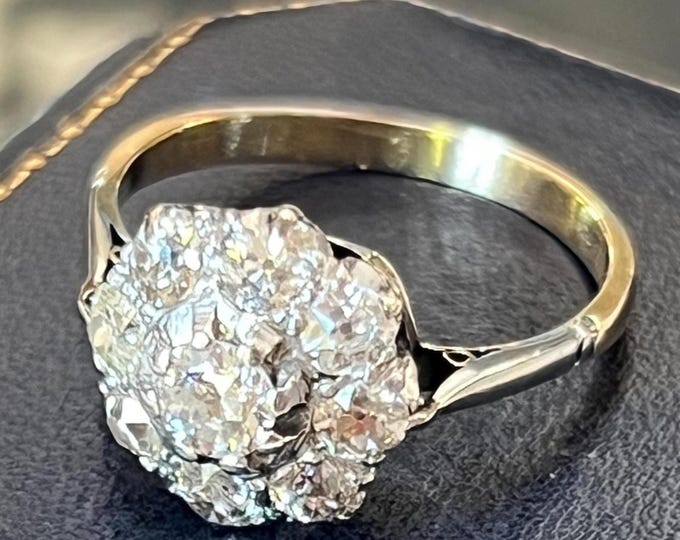 Antique Victorian Diamond Cluster Ring 1.10ct 18ct Gold Platinum Halo Engagement Size K