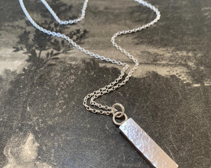 Eco Sterling Silver Hammered Ingot Pendant Necklace, Recycled Silver