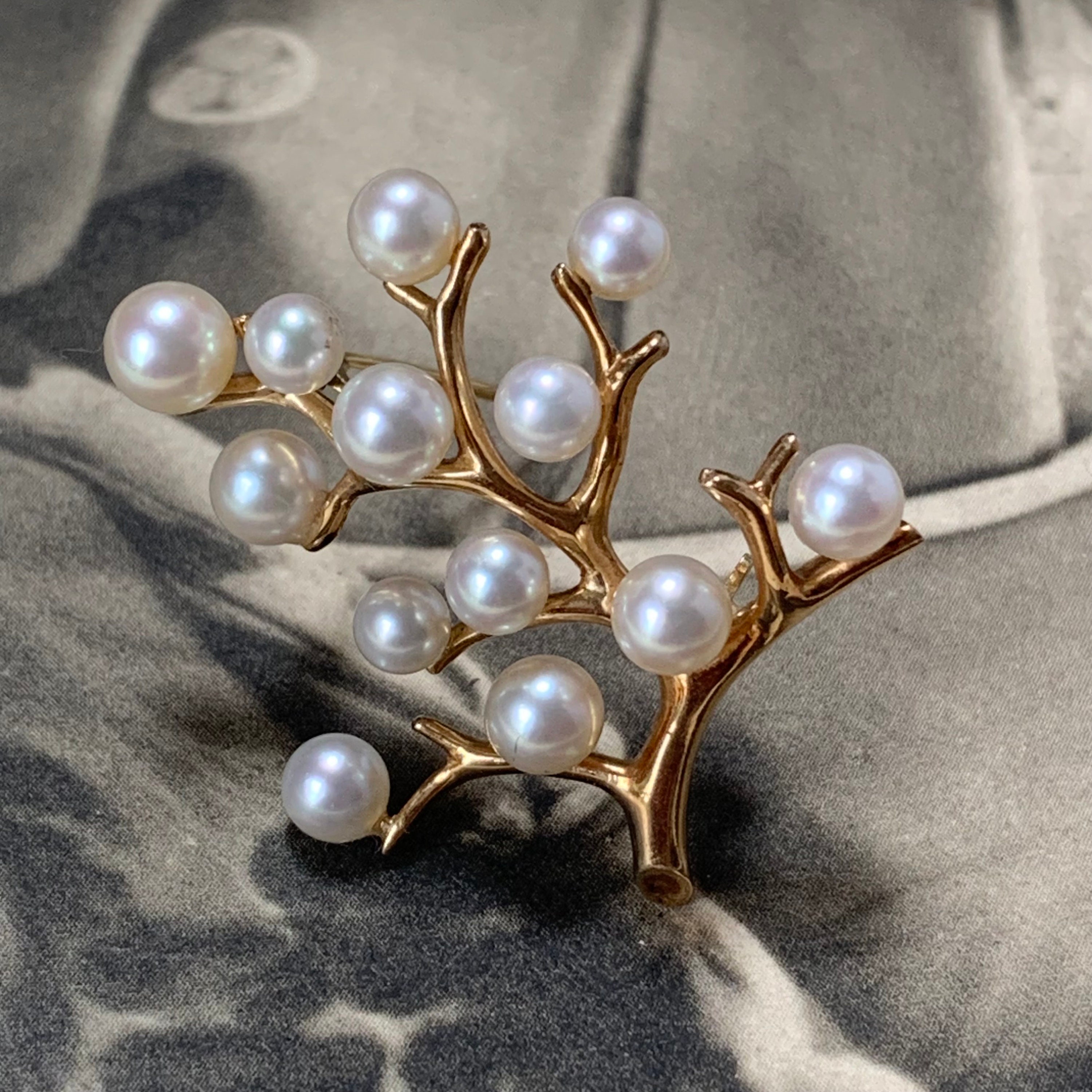 ミキモト　幸福の木　シルバー　アコヤ本真珠　ブローチ　コサージュ 新品同様】ミキモト 幸福の木アコヤ本真珠パールブローチコサージュ