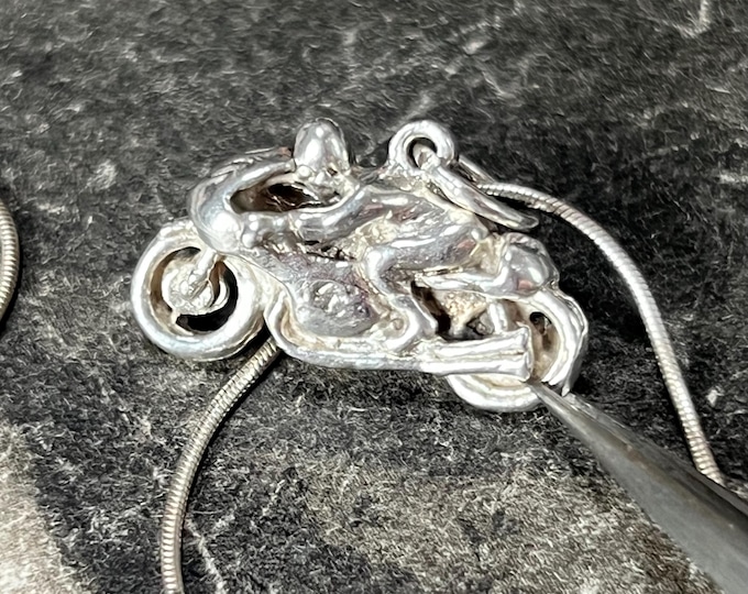 Retro Motorbike Charm, Sterling Silver Snake Chain, Unique Gift for Rider