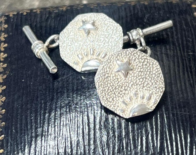 Art Deco Celestial Silver Cufflinks | 925 Sterling Stars & Moon