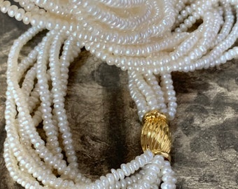 Vintage Biwa pearl necklace | Princess length 8 strand | 9ct gold clasp | Freshwater pearls 17-19 inches long| Formal or casual wear