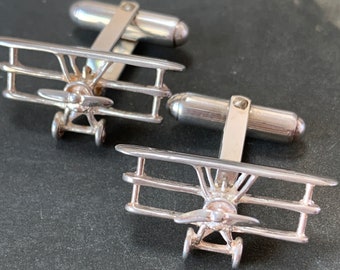Sopwith Triplane Sterling silver vintage cuff links. Mens jewellery gifts in silver and gold make beautiful keepsakes