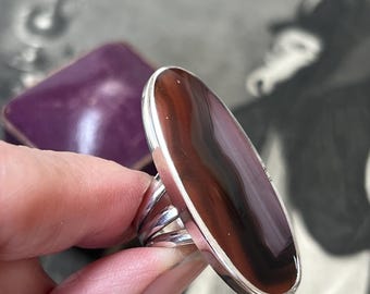 David Scott Walker Silver Ring with Pink Agate | British Studio Jewellery | Statement Sterling Silver Ring