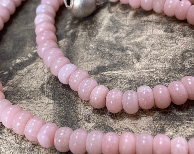 Natural pink opal necklace. Princess length with silver 925 clasp