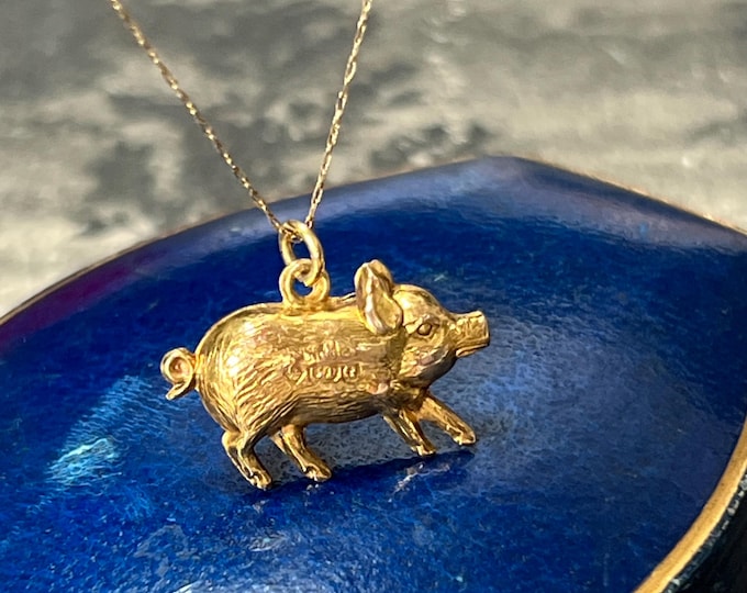 Vintage 9ct Gold Piggy Pendant with Fine 10k Gold 20" Chain — Whimsical & Collectible