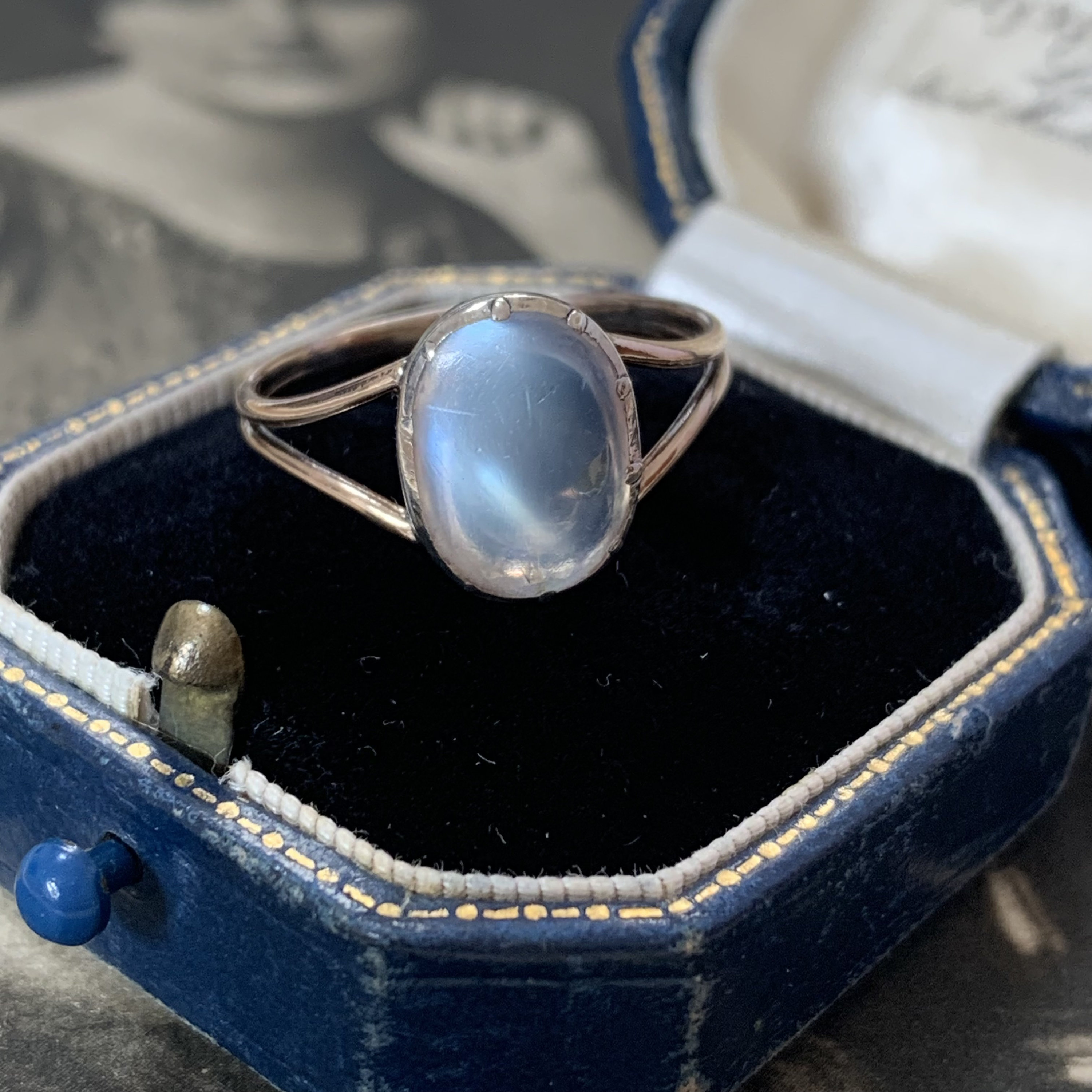 Victorian Moonstone Ring Is A Truly Extraordinary Antique Solitaire That Transports Us To Bygone Era Set in 15Ct Gold & Silver
