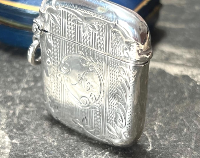 Antique Edwardian Sterling Silver Vesta Case Pendant – 1901 – Engraved Initial A – Keepsake Locket