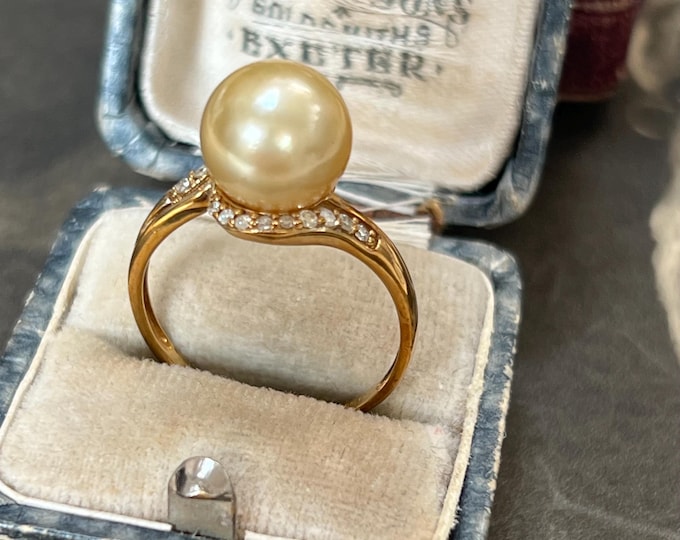 Champagne South Sea Pearl Diamond Bypass Ring, 9ct Gold, US 8 3/4