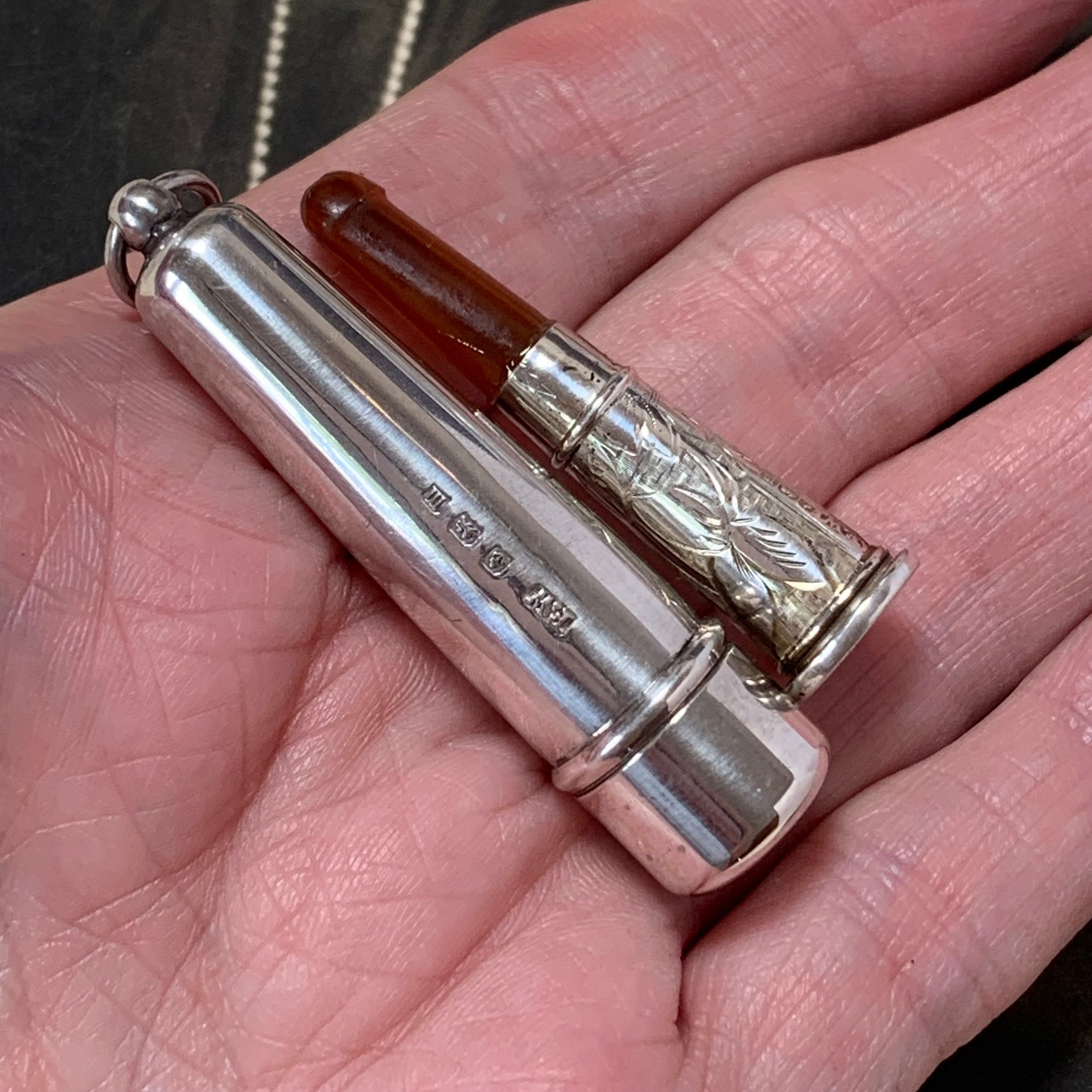 A Finely Crafted Art Deco Silver Cheroot Case & A Matching Engraved Cheroot. Unique Keepsake Locket For Chain With Hallmark