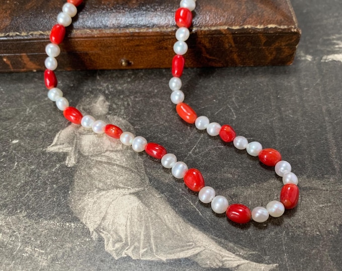 New Red Coral  Pearl Necklace with silver 925 slider extender clasp 37 - 42 cm long Hand made princess length