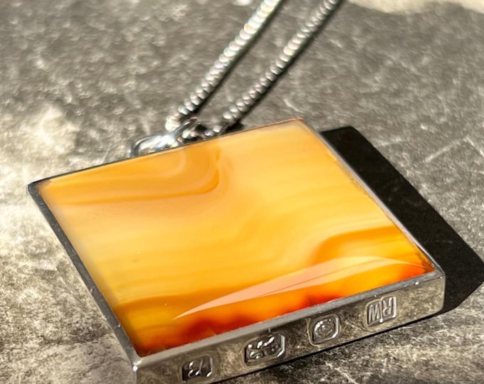 Ralph Weston Sterling Silver Pendant | Butterscotch Agate, Sheffield 1976 Necklace