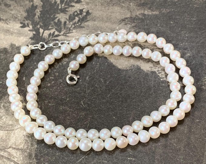 5mm cultured pearl necklace adjustable length 17-19 inches. 925 silver extender chain. Made to order for men and women